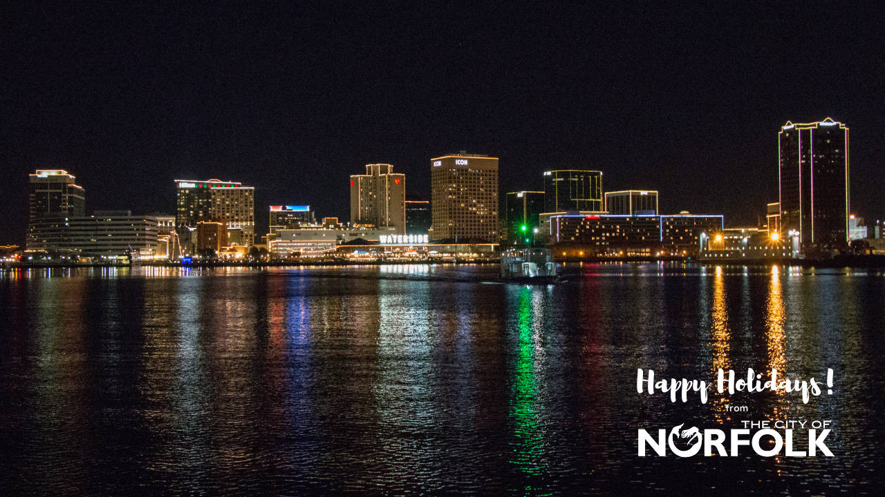 Norfolk Skyline At Night In Virginia