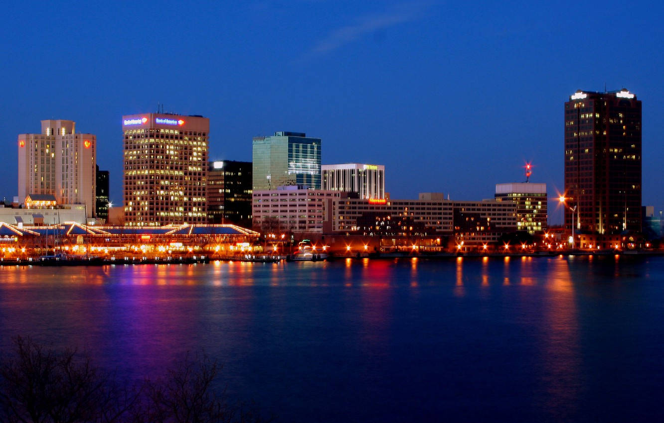 Norfolk Virginia Skyline At Night Background