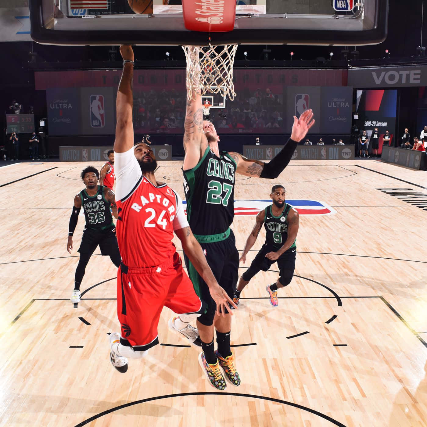 Norman Powell Raptors Against Celtics Game Background