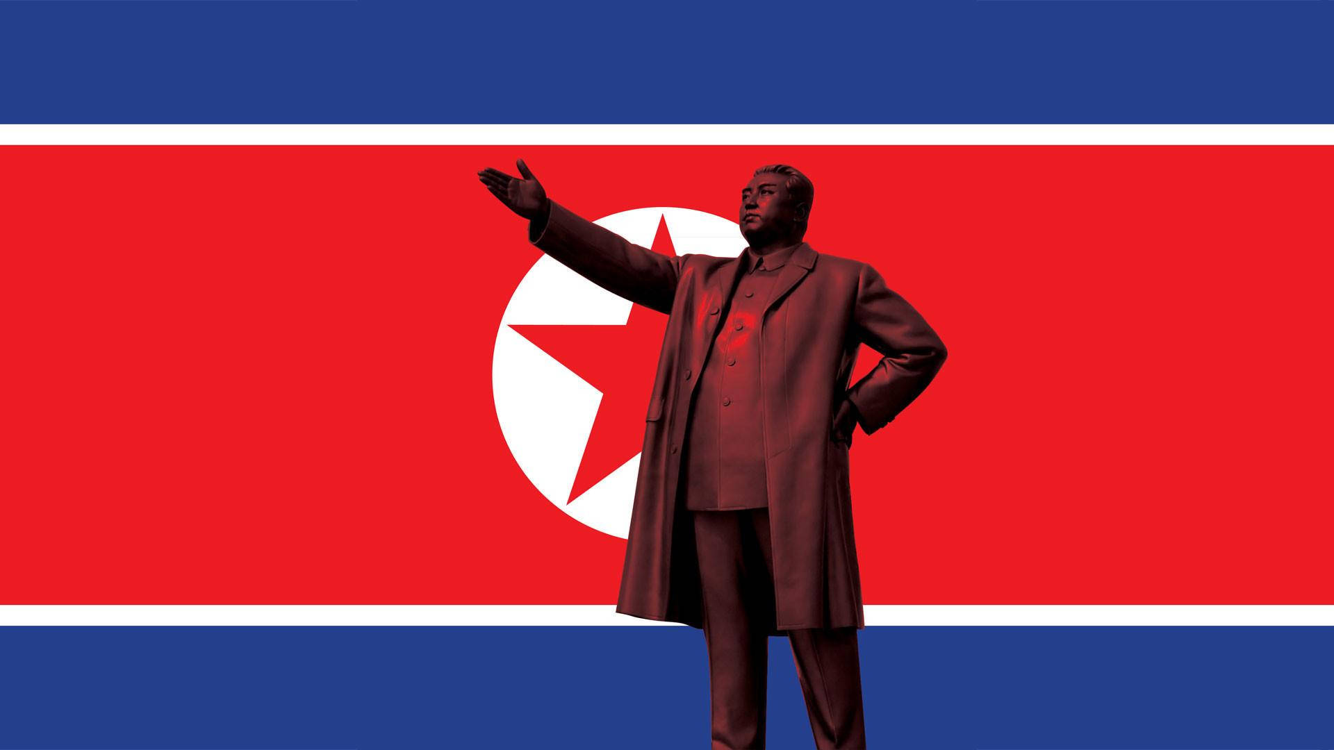 North Korea Flag And Kim Il-sung Background