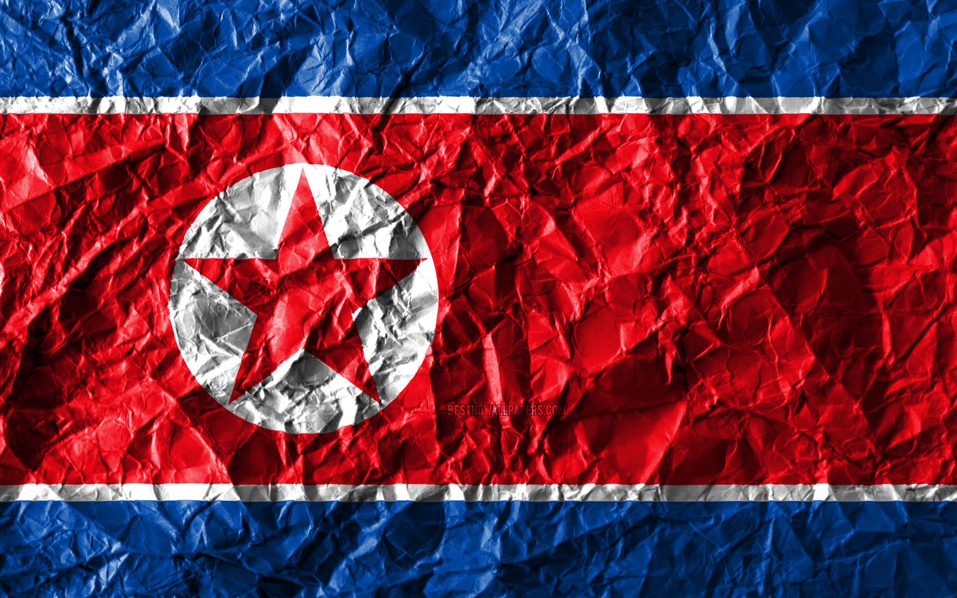 North Korea Flag Crumpled Design Background