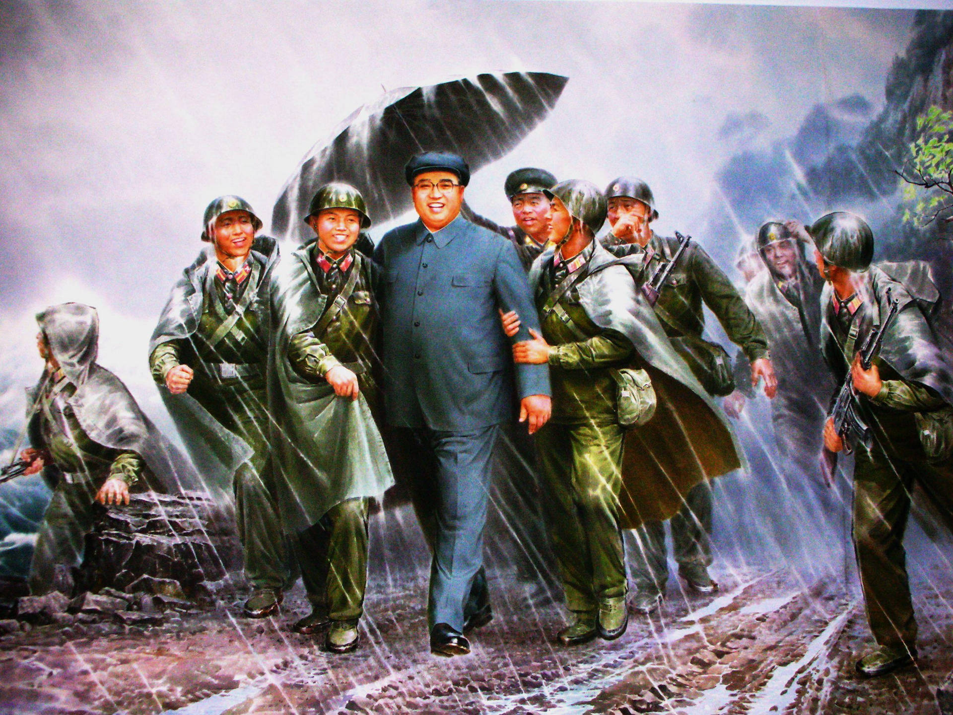 North Korea Kim Jong-il Rain Painting Background