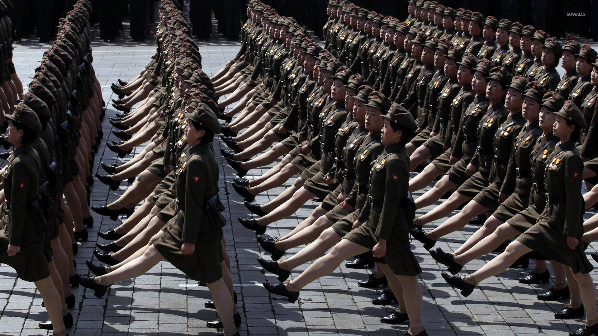 North Korea Lady Soldiers Marching Background