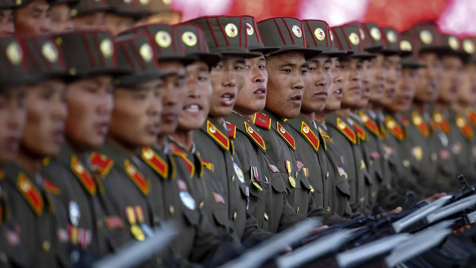 North Korea Soldiers Lined-up Background