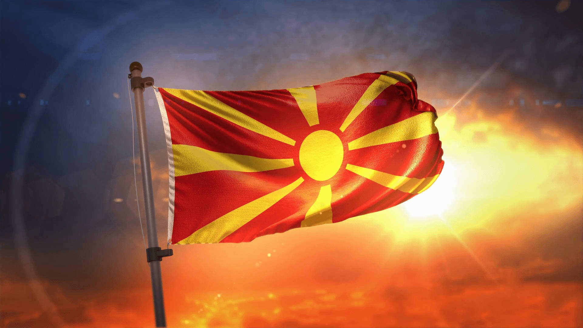 North Macedonia Flag During Sunset