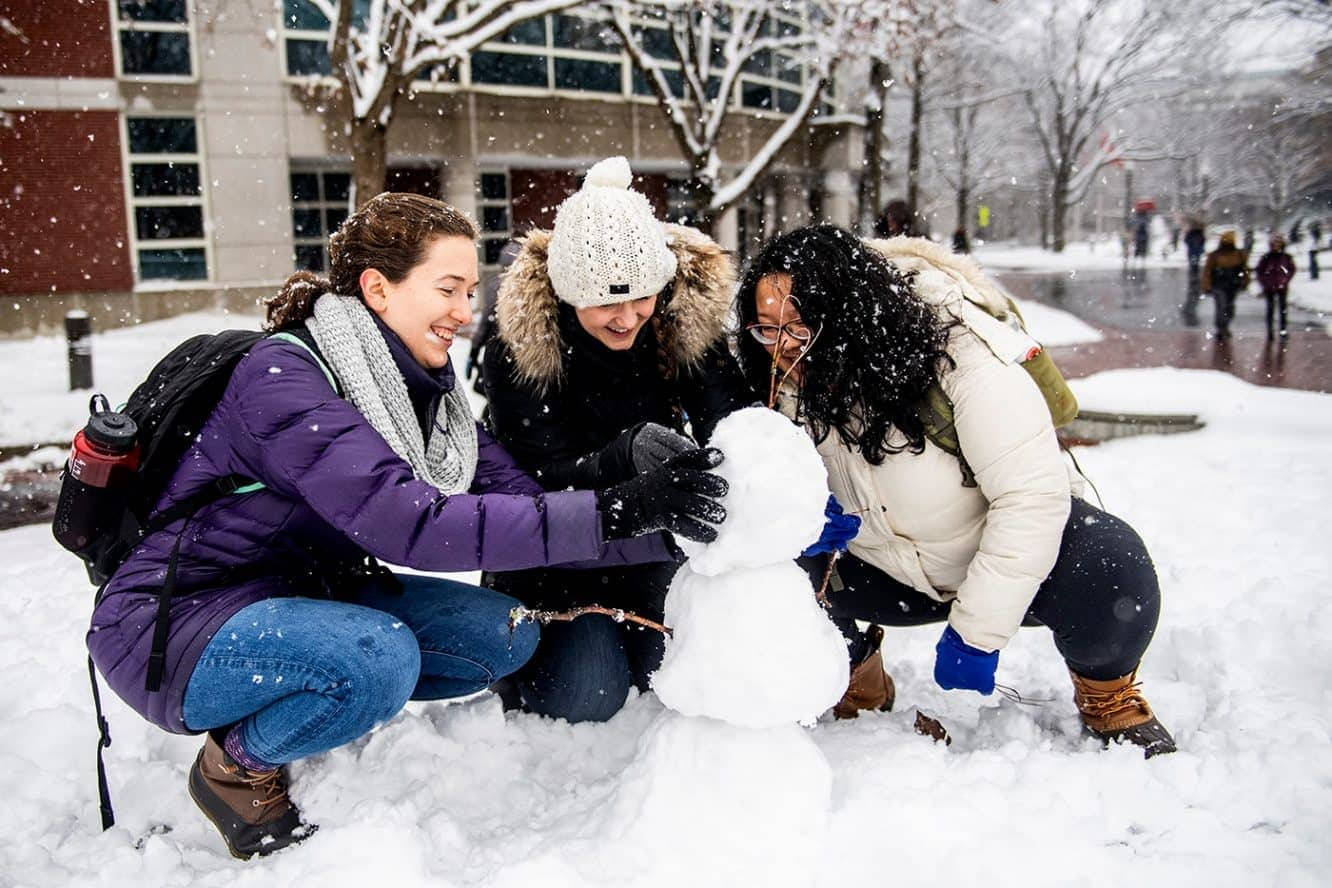 Northeastern University Students In Snow Background