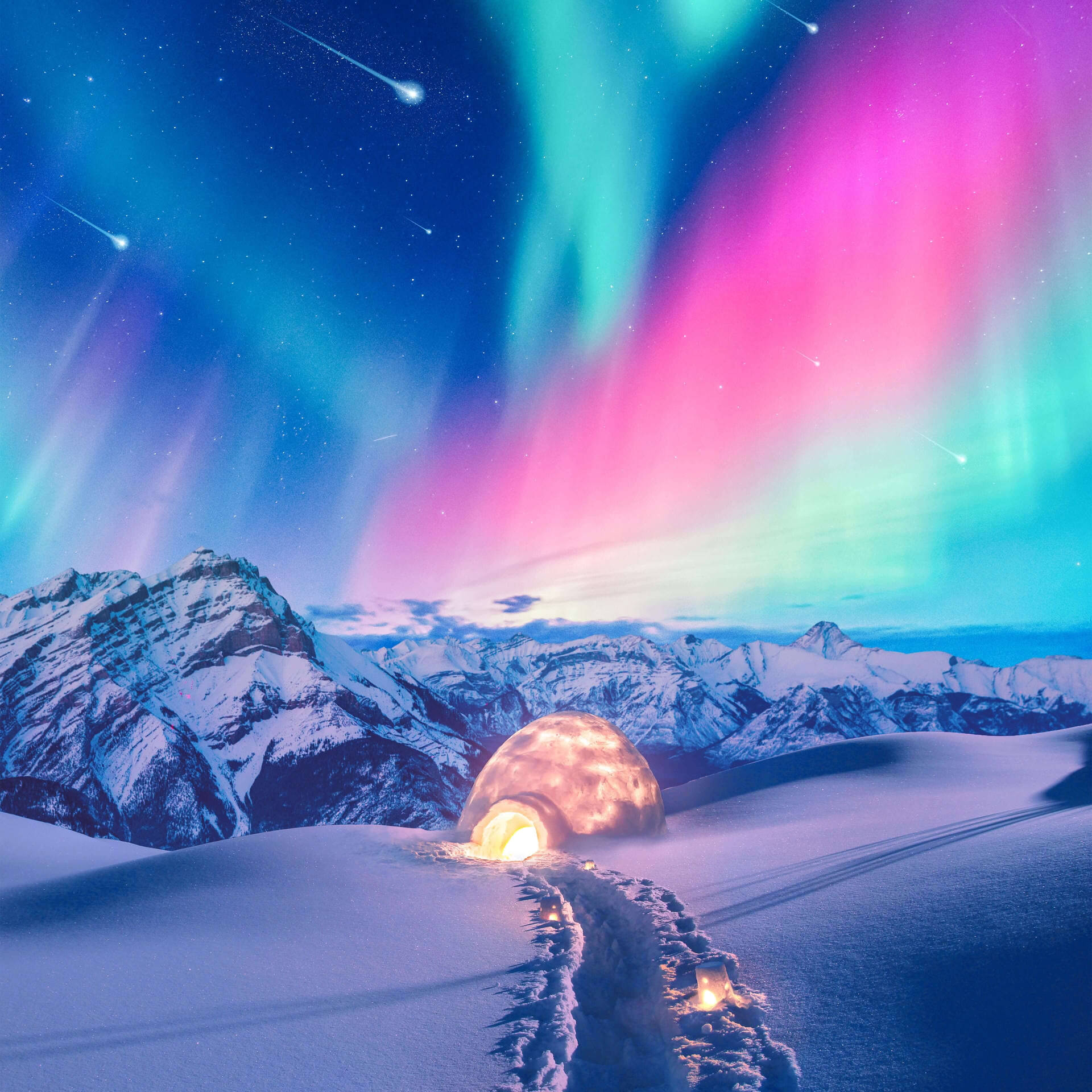 Northern Light On Cozy Winter Night Background