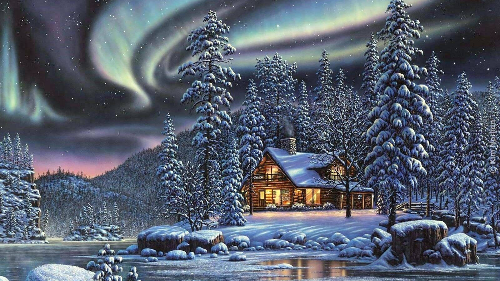 Northern Lights Winter Landscape