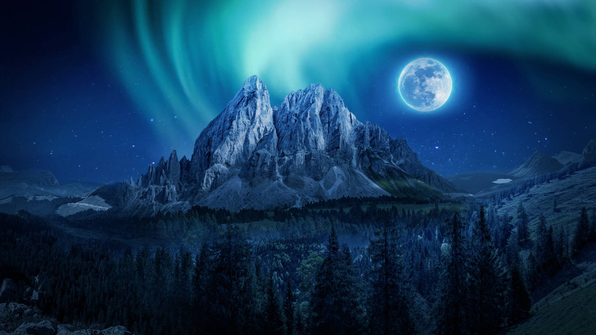 Northern Lights With Full Moon