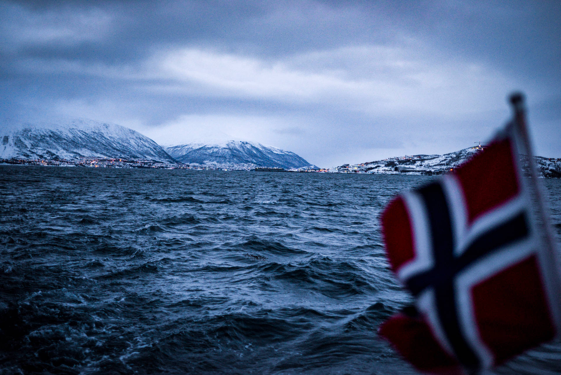 Norway Flag In Ocean Background