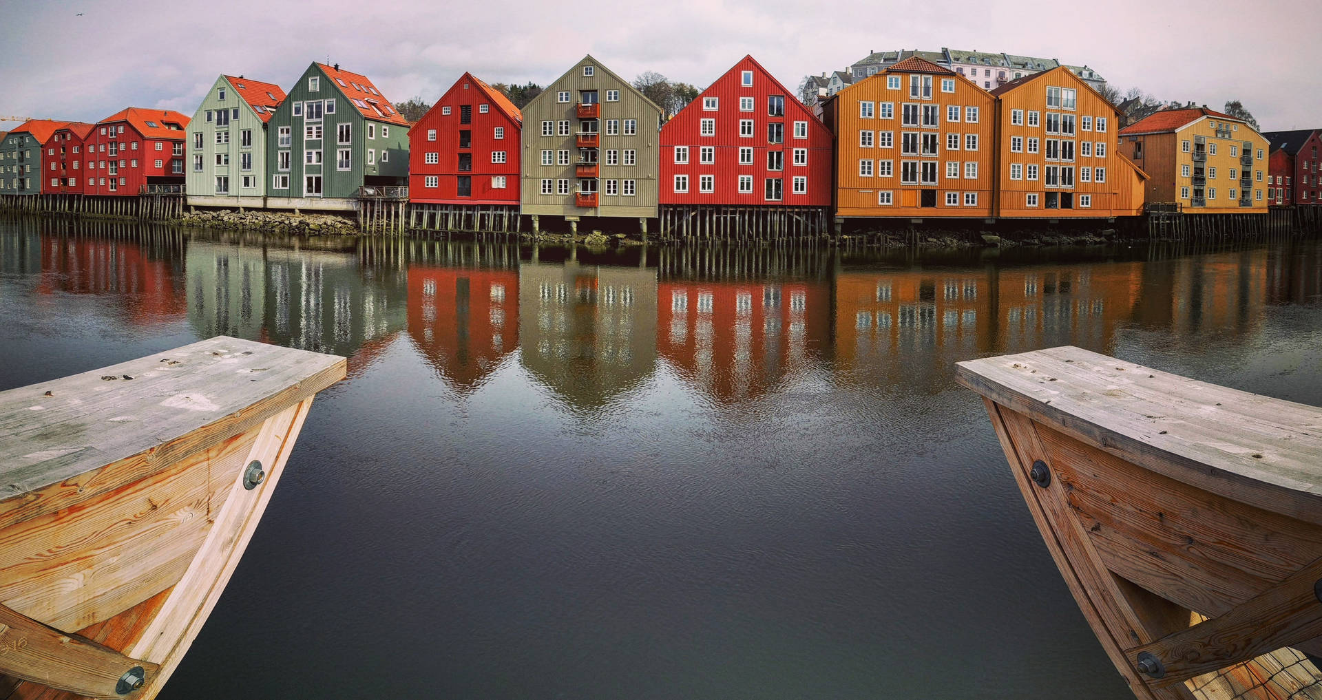 Norway Houses In Nedelva River