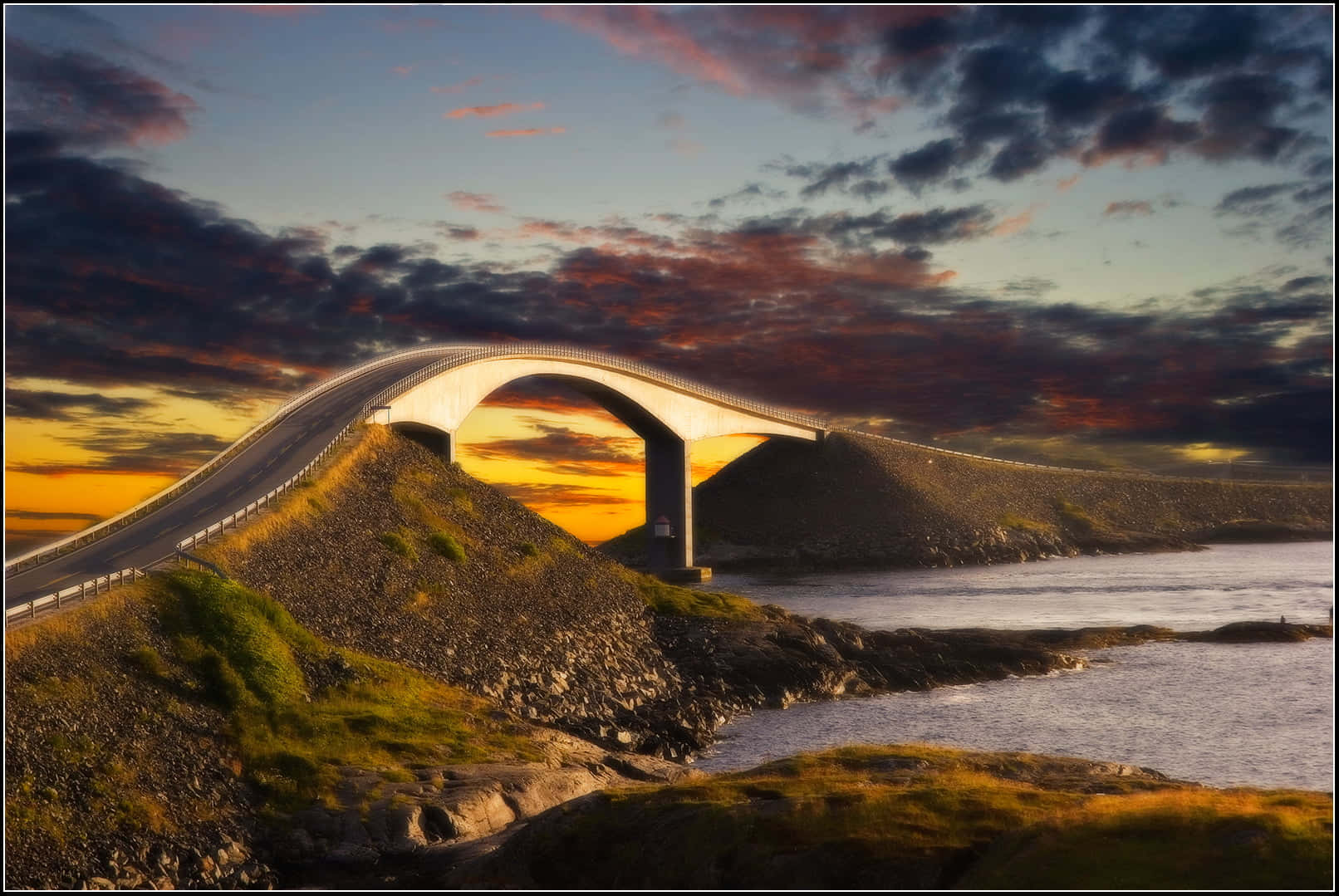Norway Storseisundet Bridge At Sundown Background