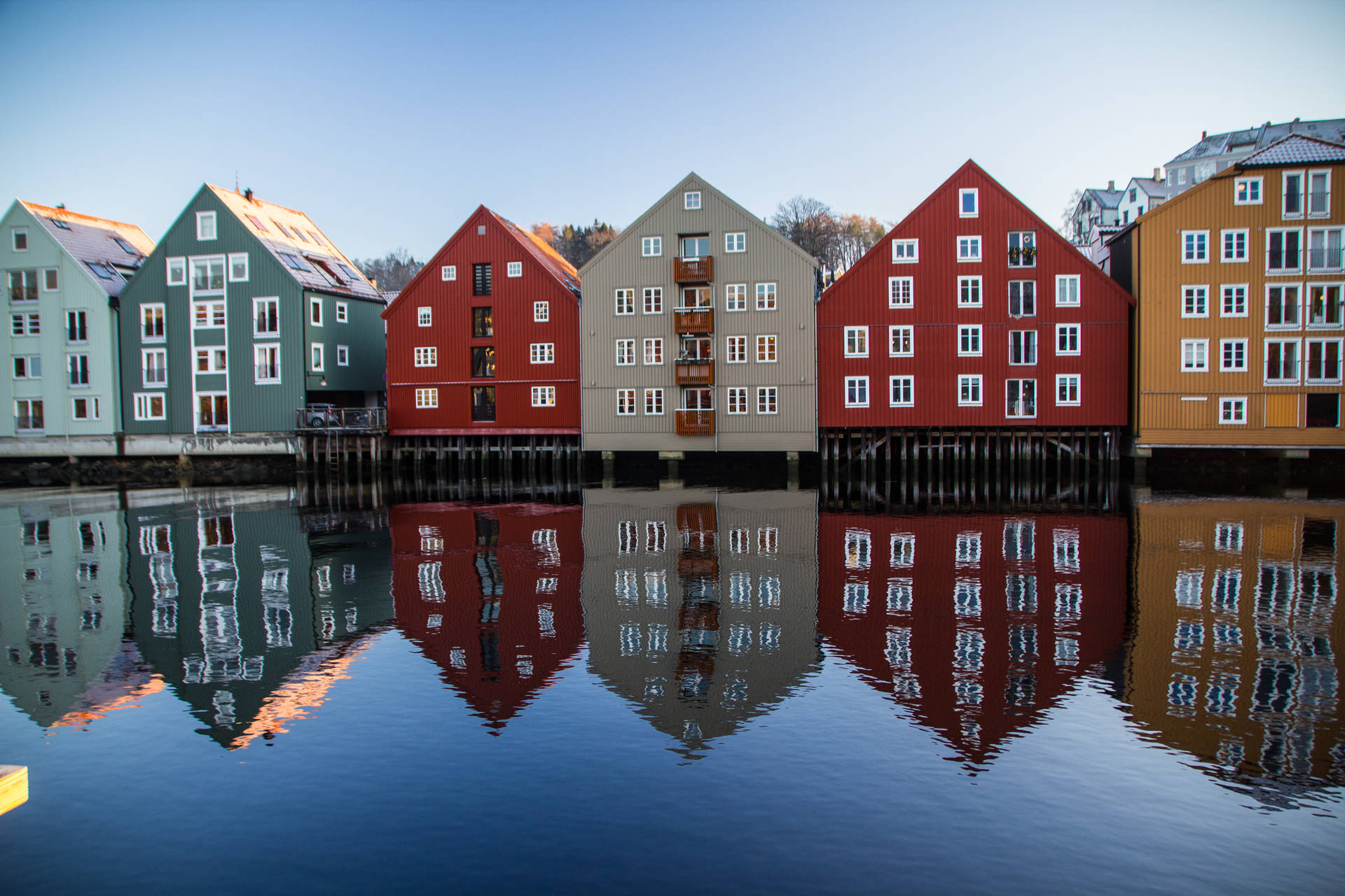 Norway Trondheim Colorful Houses Background