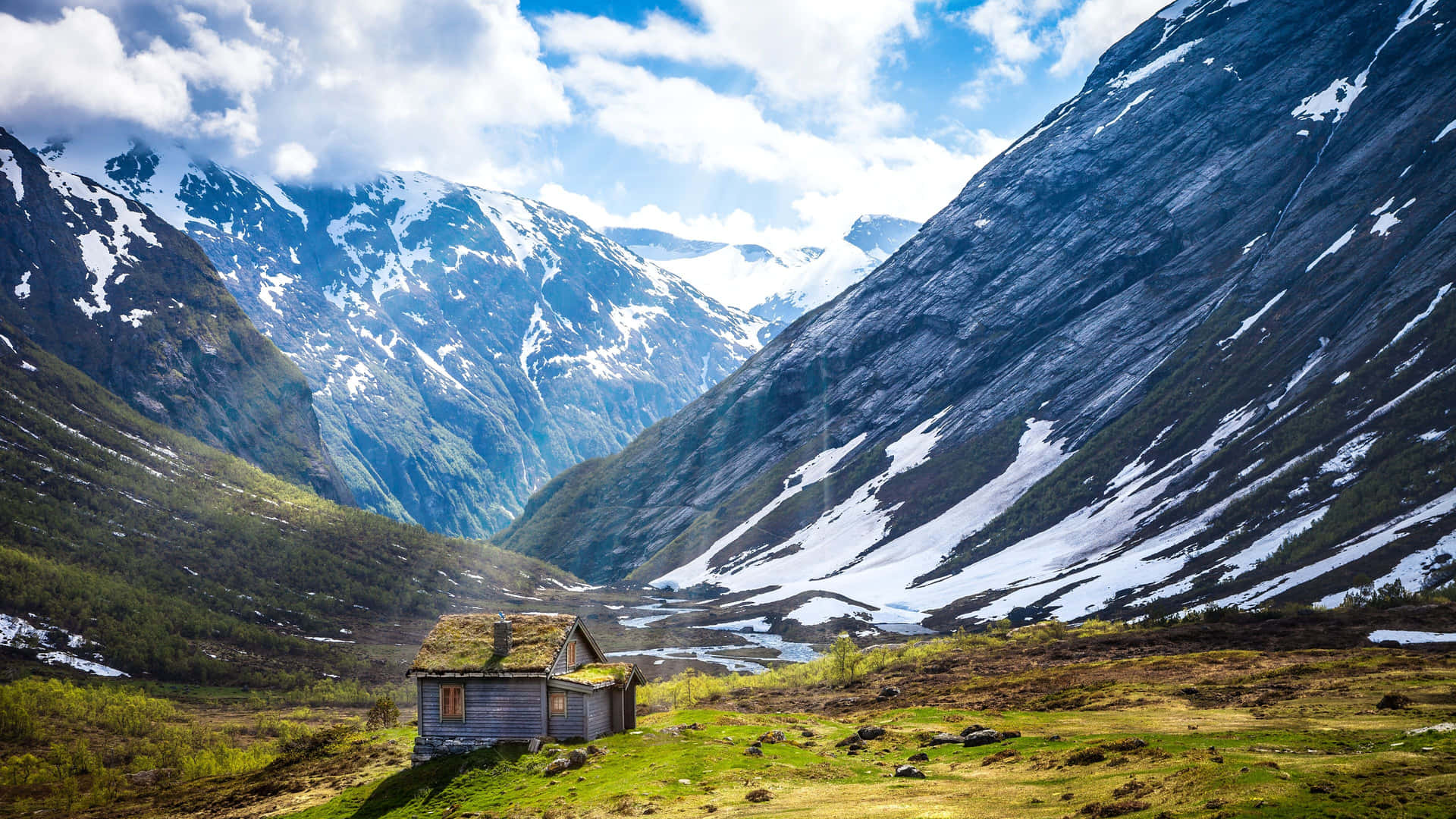 Norwegian Mountain Range Cabin 4k Ultra Hd Landscape Background