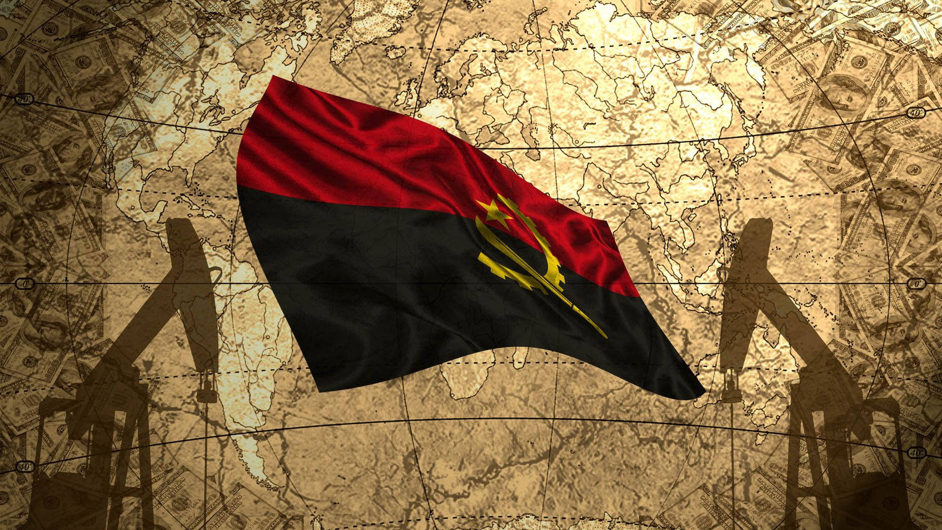 Nostalgic Cartography With Flag - Angola Background