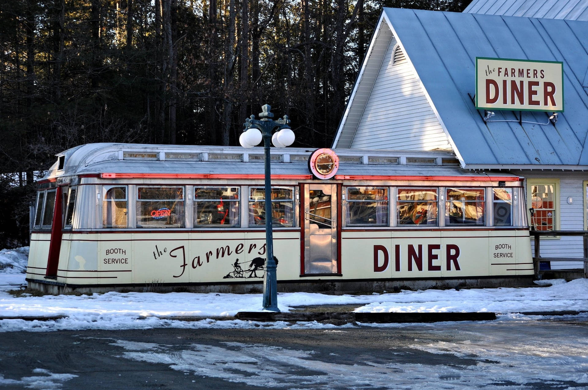 Nostalgic Winter Evening At A 50s Diner Background