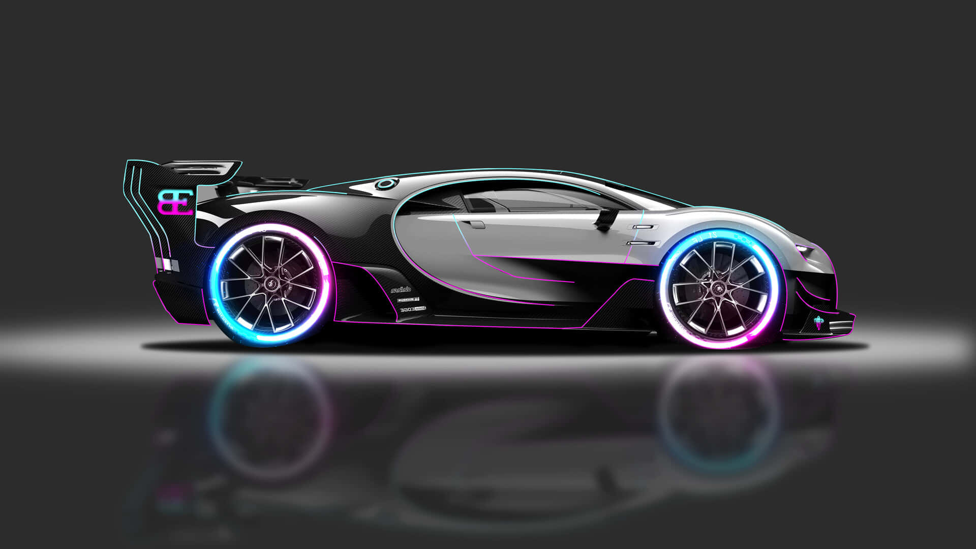 Notice The Glowing Colors Of The Neon Bugatti. Background