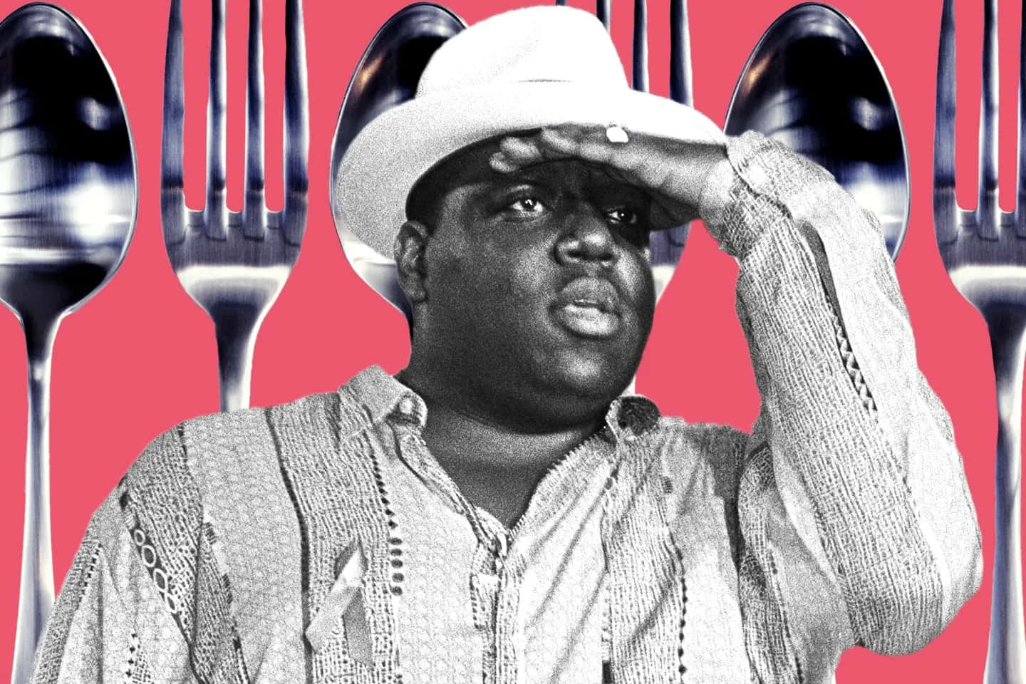 Notorious B I G Salutewith Spoonsand Forks Background Background