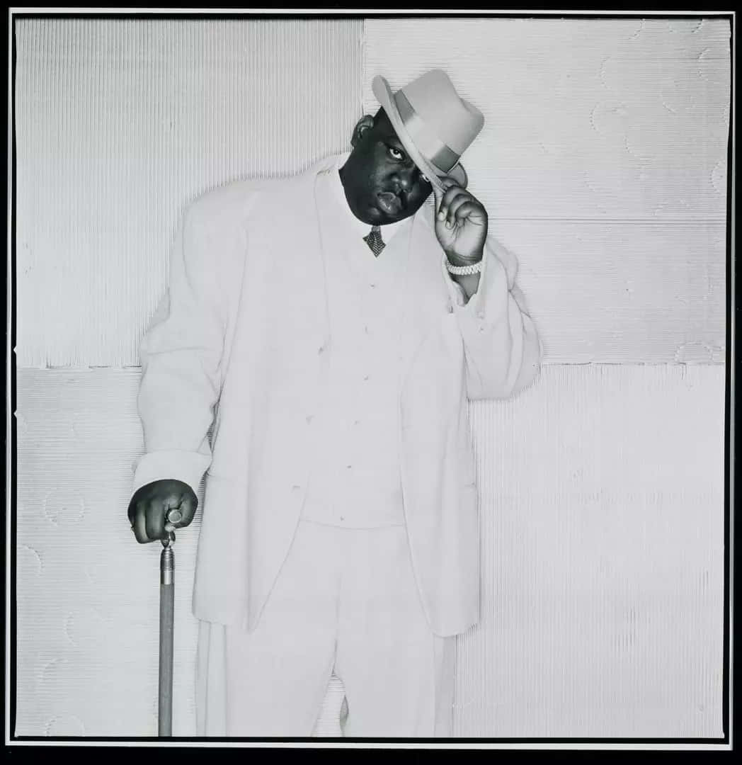 Notorious_ B I G_ Stylish_ Pose_ Black_and_ White Background