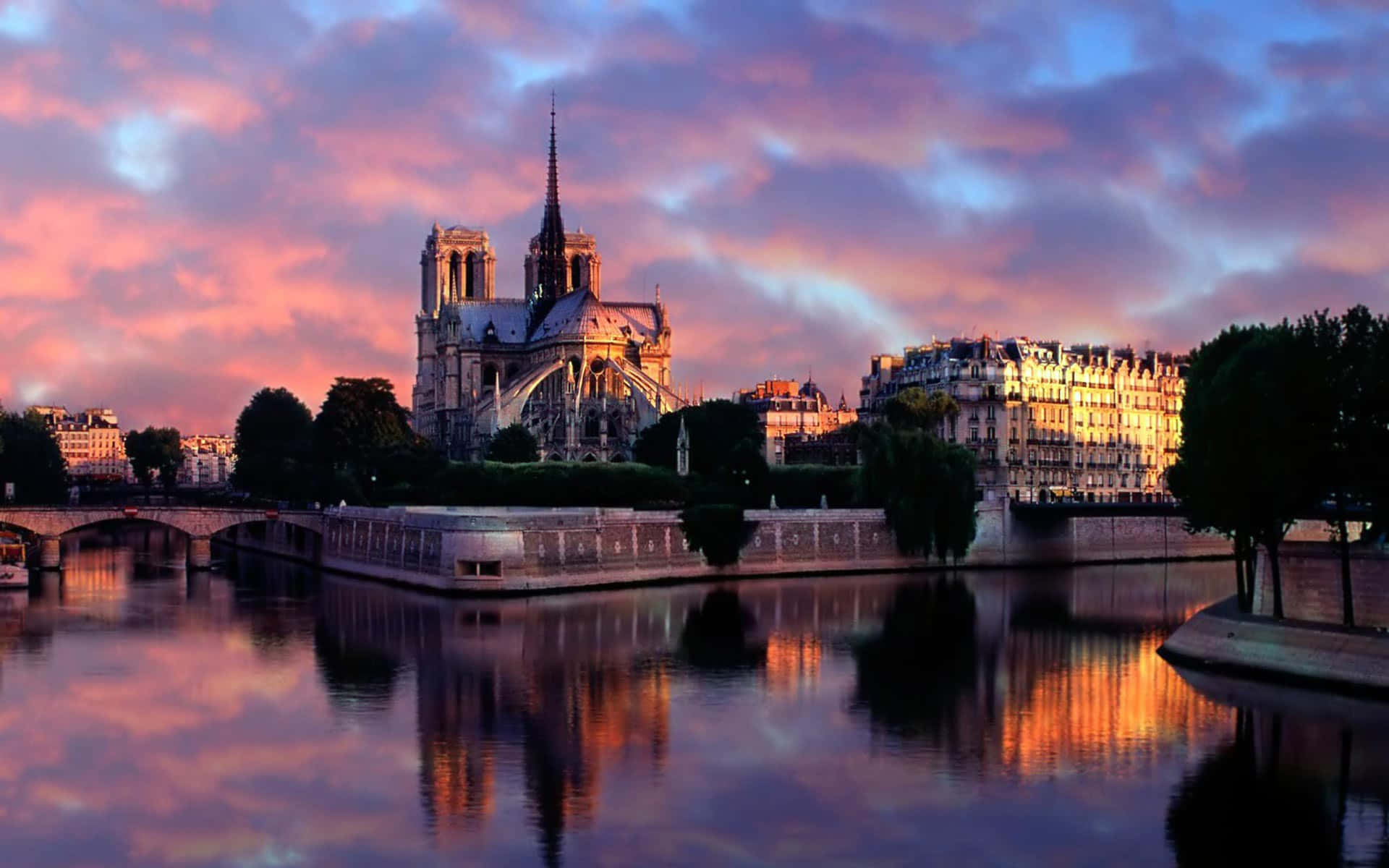 Notre Dame Cathedral During Sunset Background