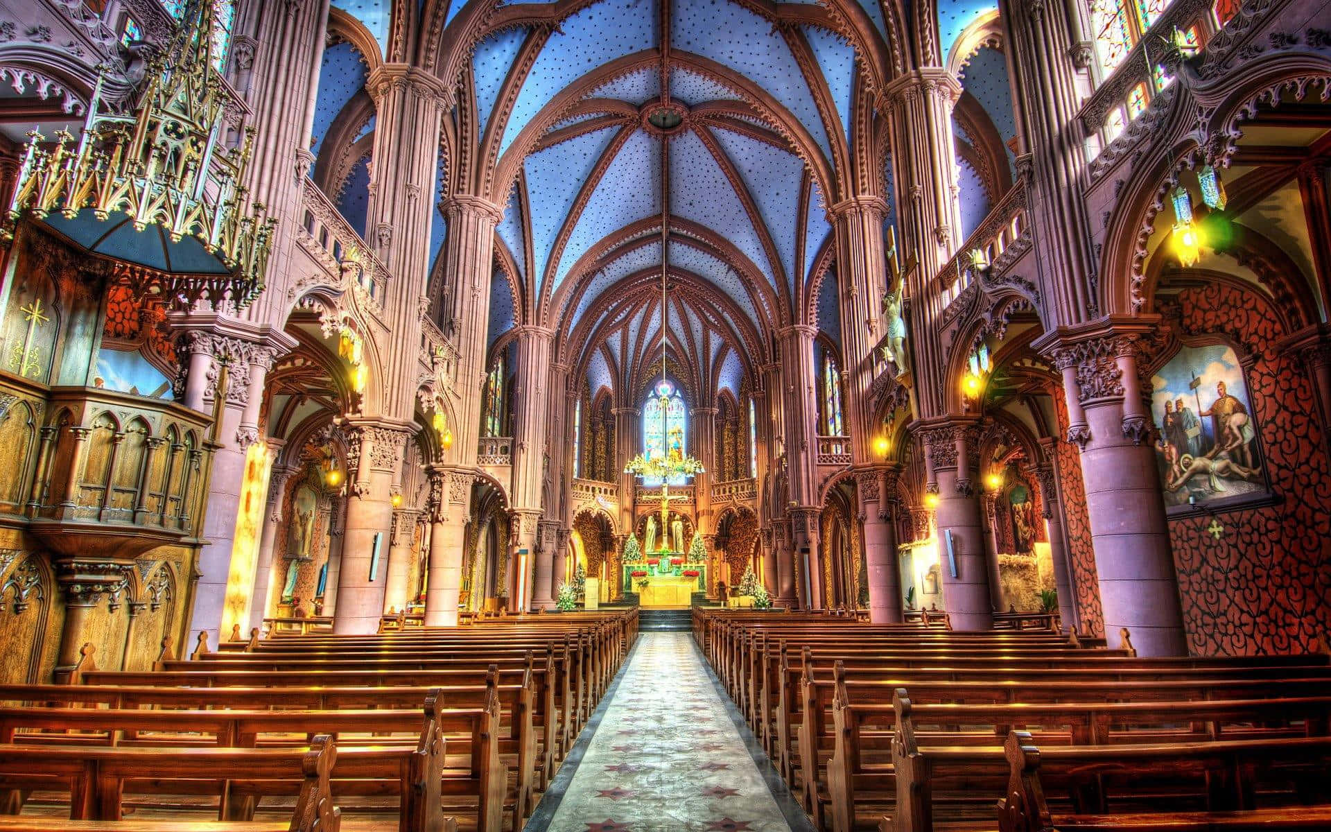Notre Dame Cathedral With Blue Roof Background