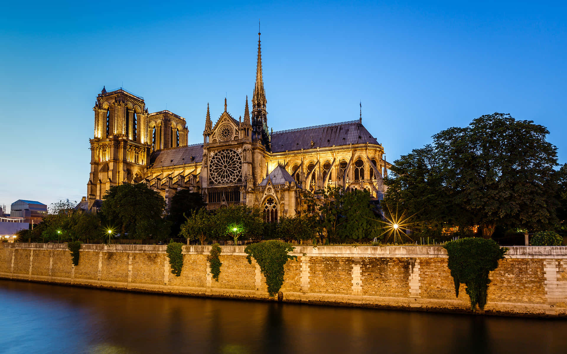 Notre Dame Cathedral With Golden Light Background