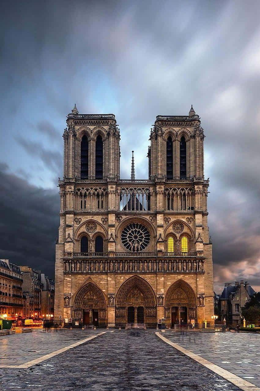 Notre Dame Cathedral With One Tower Light Background