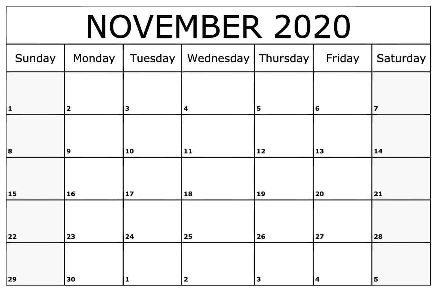 November 2020 Calendar With Holidays Background