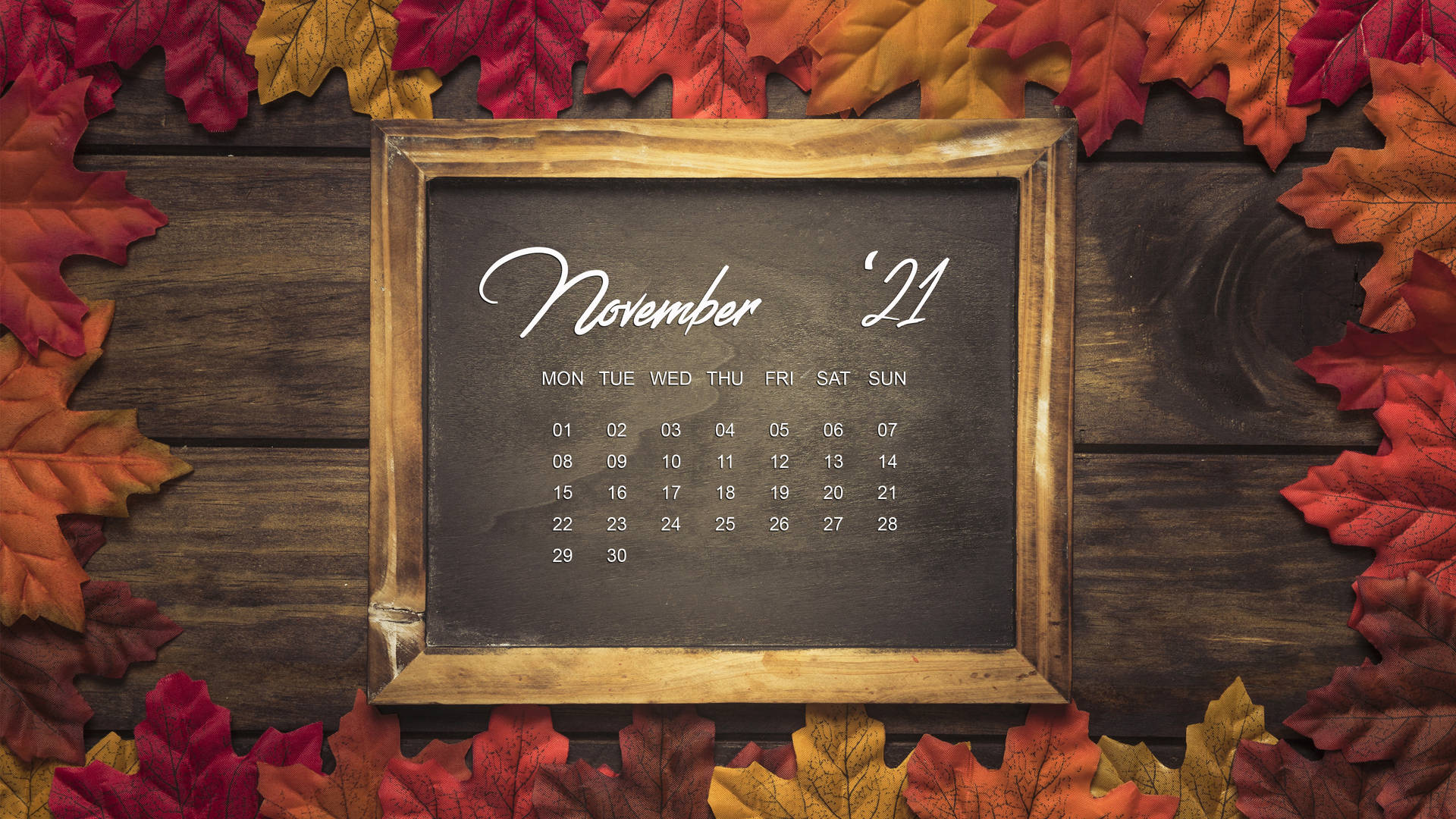 November 2021 Calendar Autumn Blackboard Background