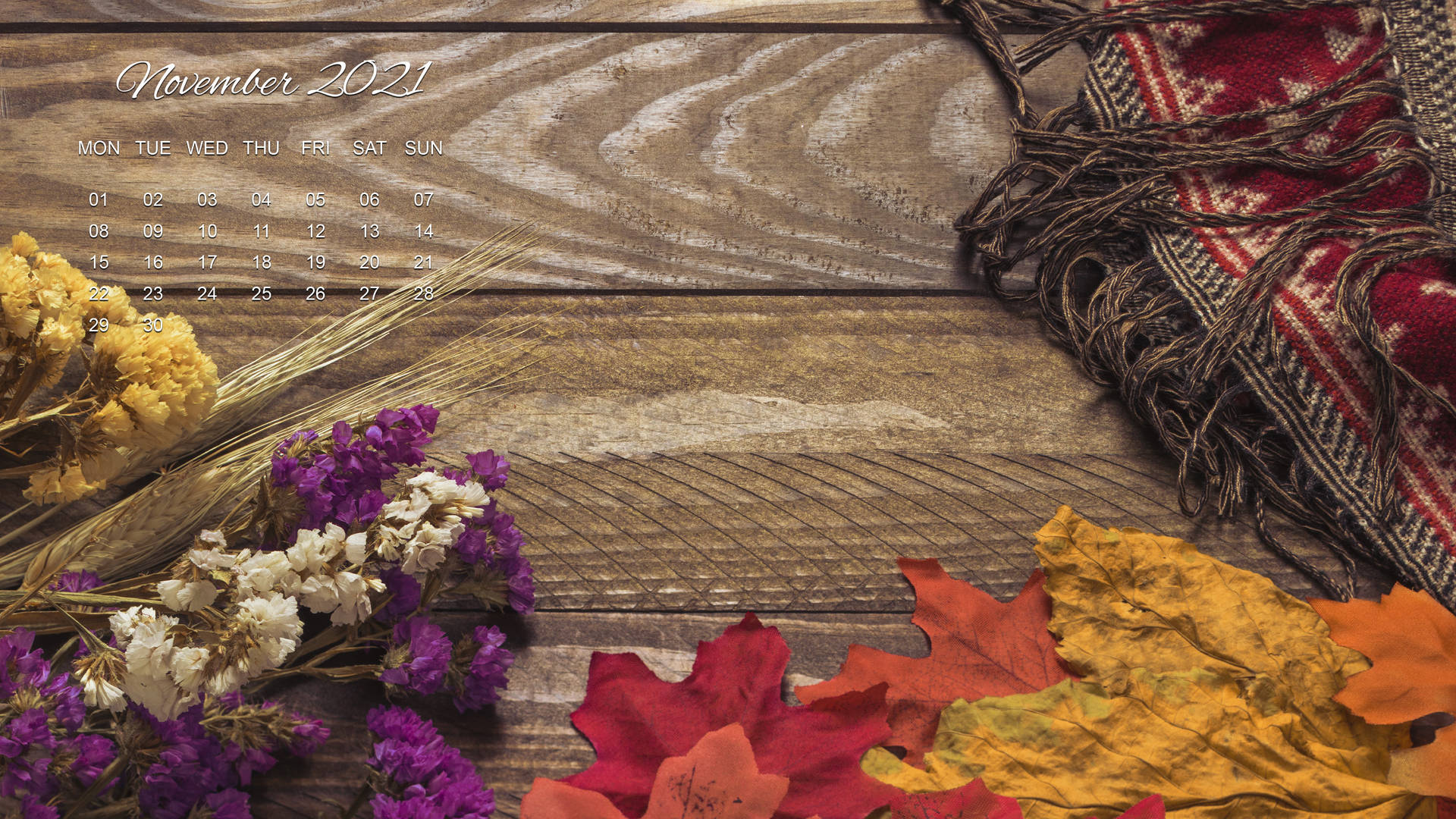 November 2021 Calendar Rustic Flowers Background