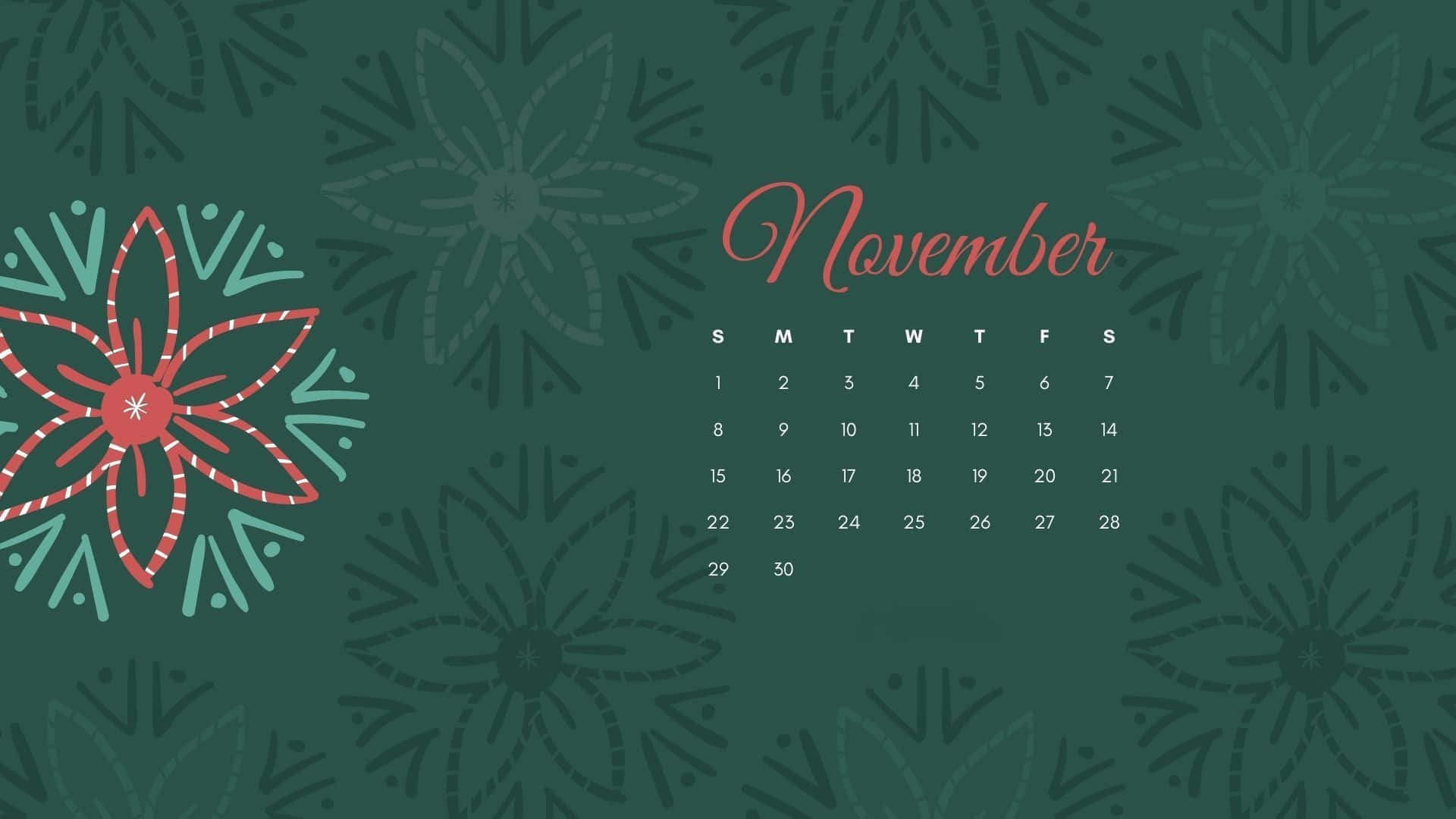 November Calendar Wallpaper With Red Flowers Background