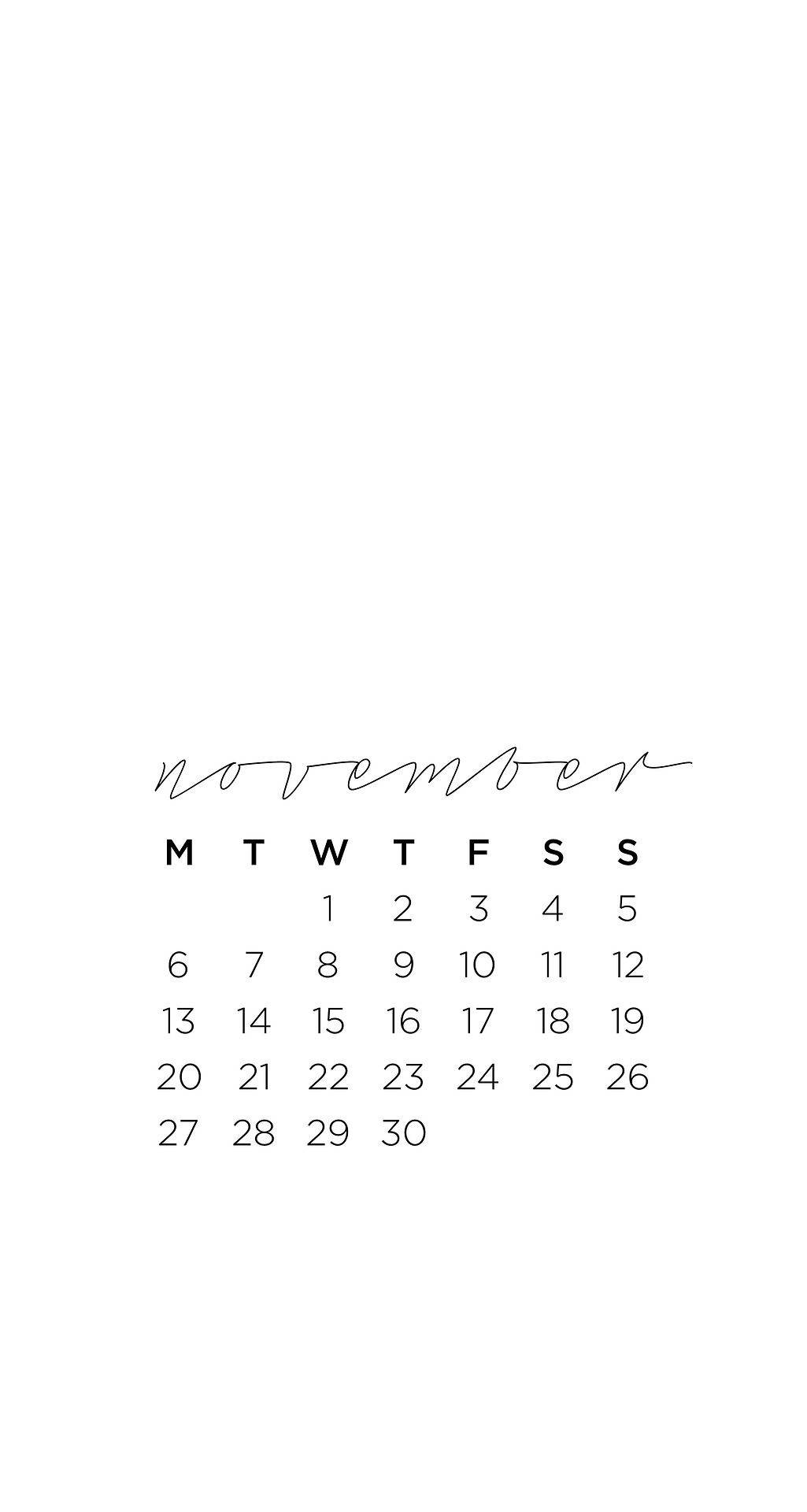 November Calendar White Minimalist Background