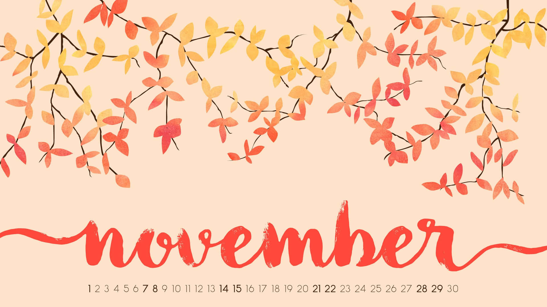 November Calendar With Leaves And Leaves