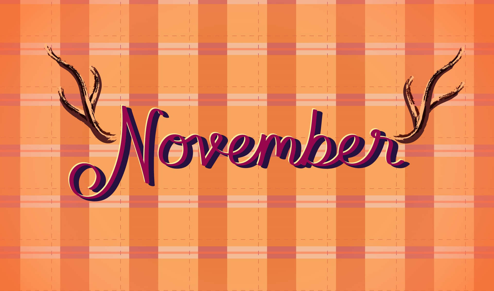 November On A Plaid Background With Deer Antlers Background