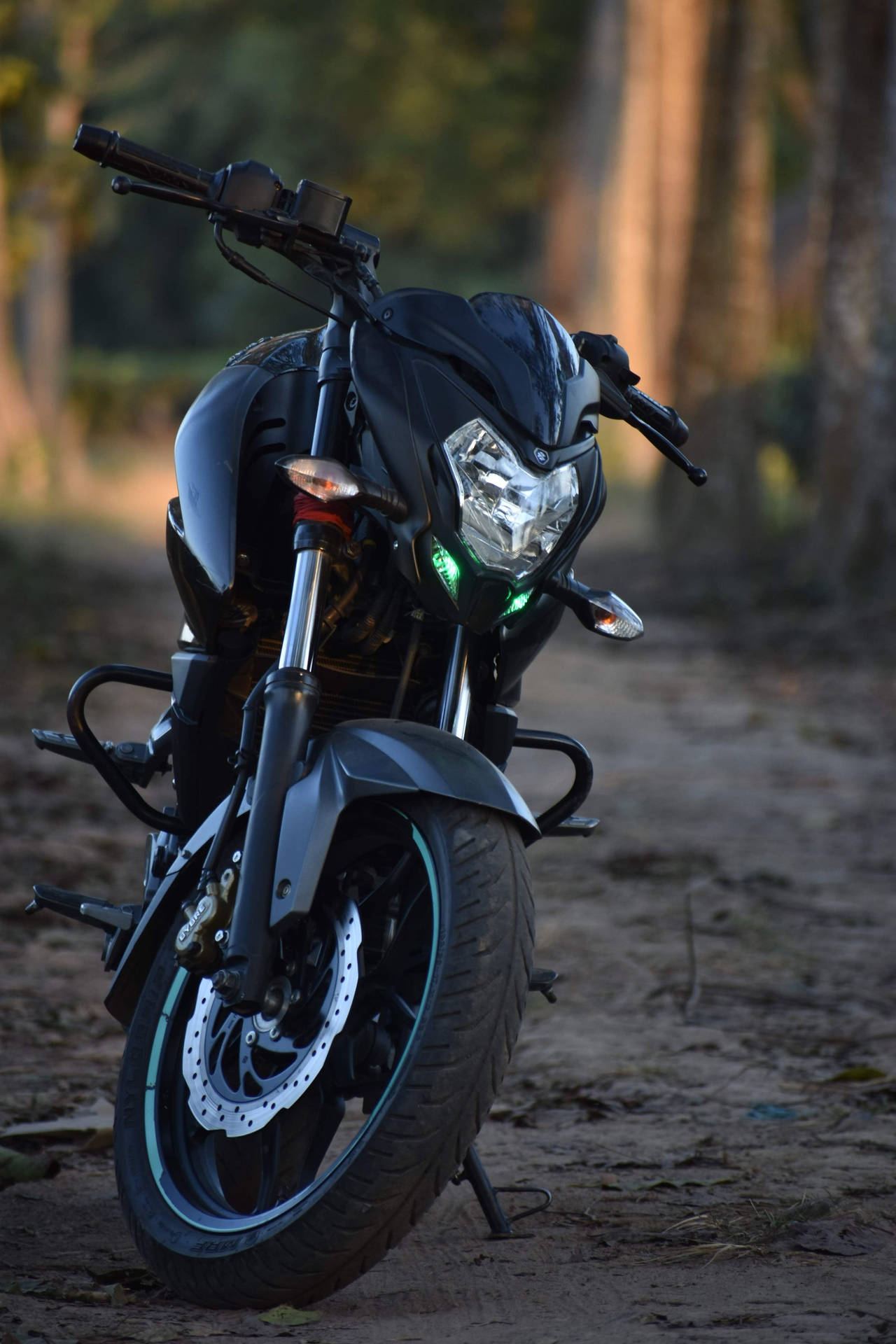 Ns 200 Black Motorcycle On Forest Ground Background