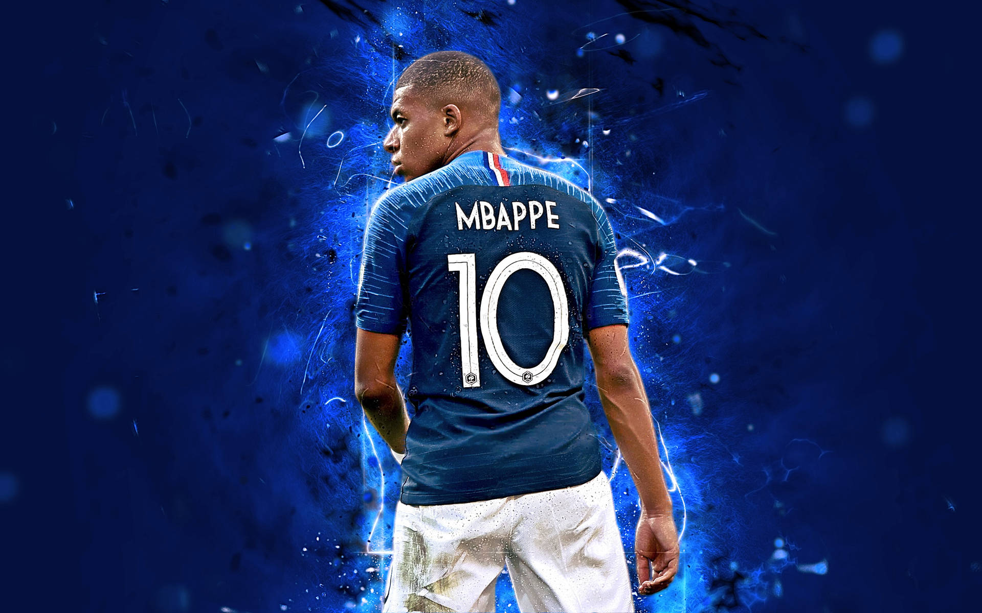 Number 10 Blue Jersey Mbappe Fanart Background