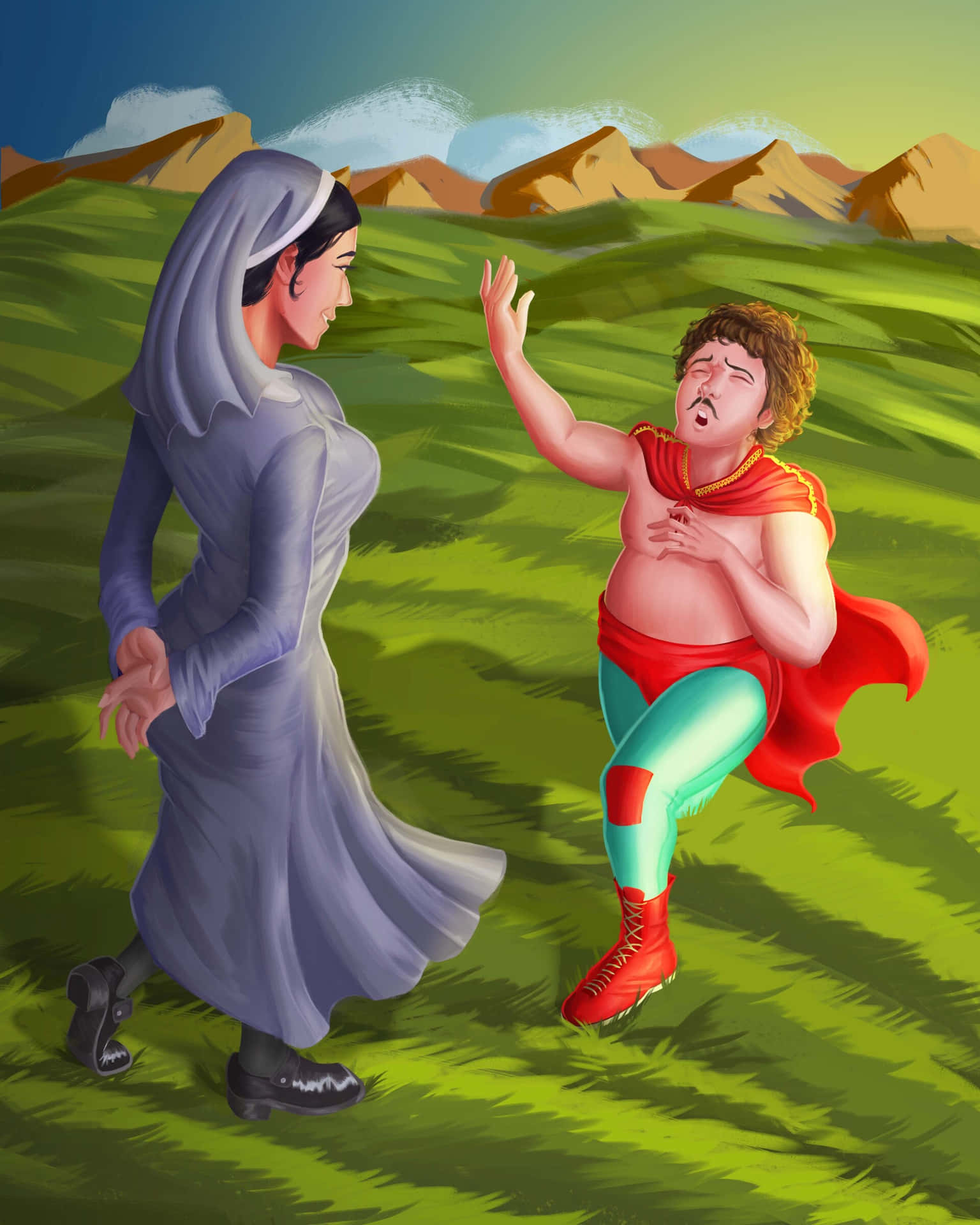 Nun Reprimanding Superhero Boy Background