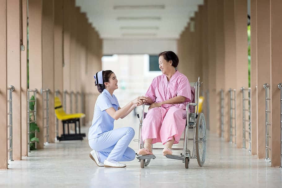 Nursing With Old Woman Patient Background