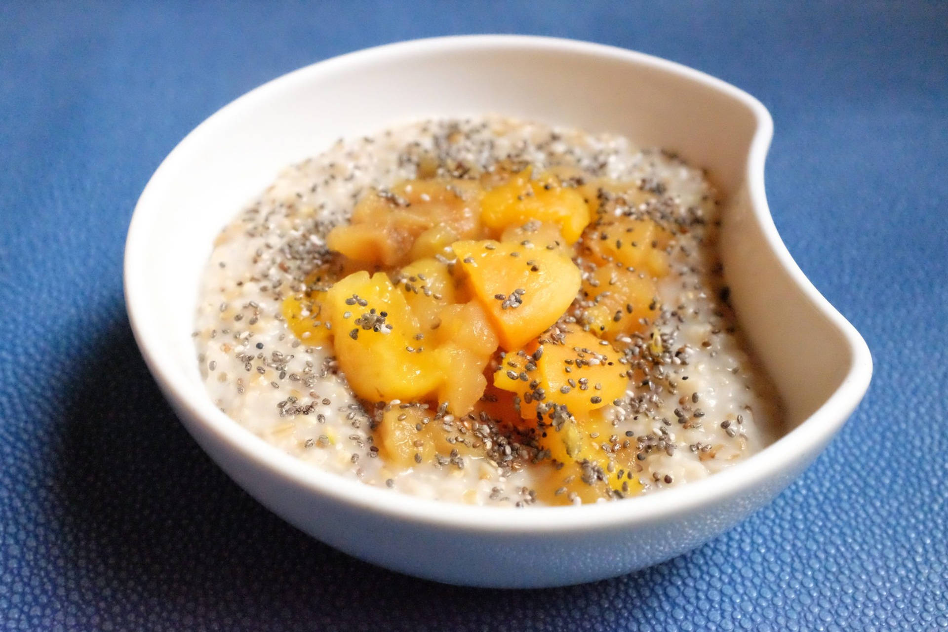 Nutritious Breakfast - Oatmeal With Chia Seeds And Peaches