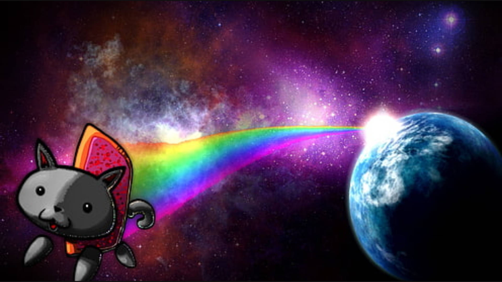 Nyan Cat Flying In Rainbow Galaxy Background