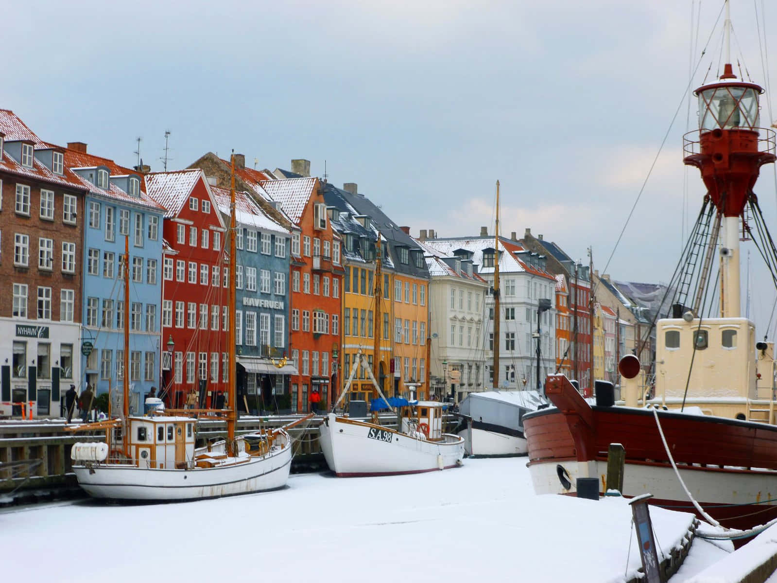 Nyhavn Harbor Winter Frozen Sea Background