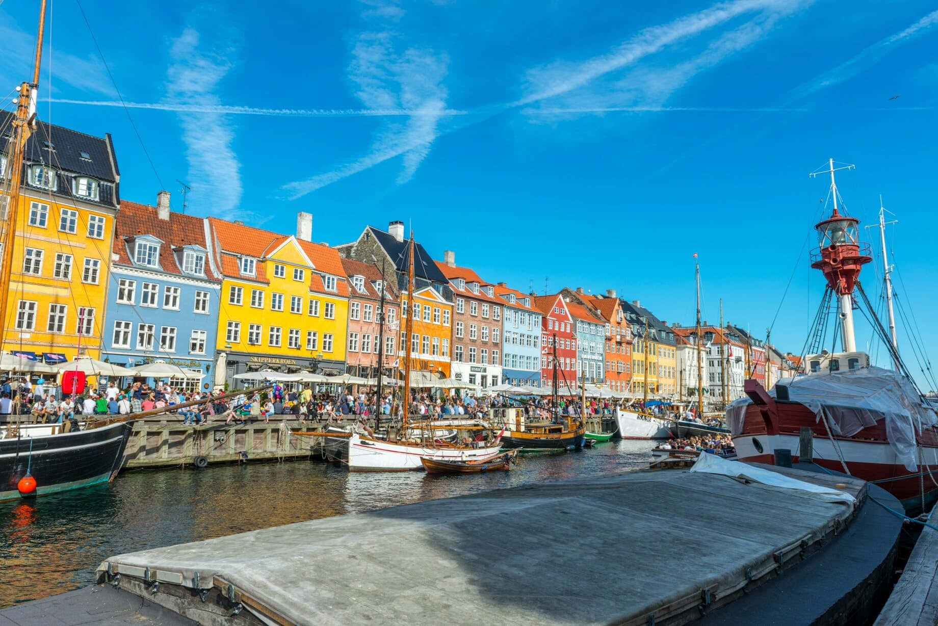 Nyhavn Port Boat Docks Blue Sky Background