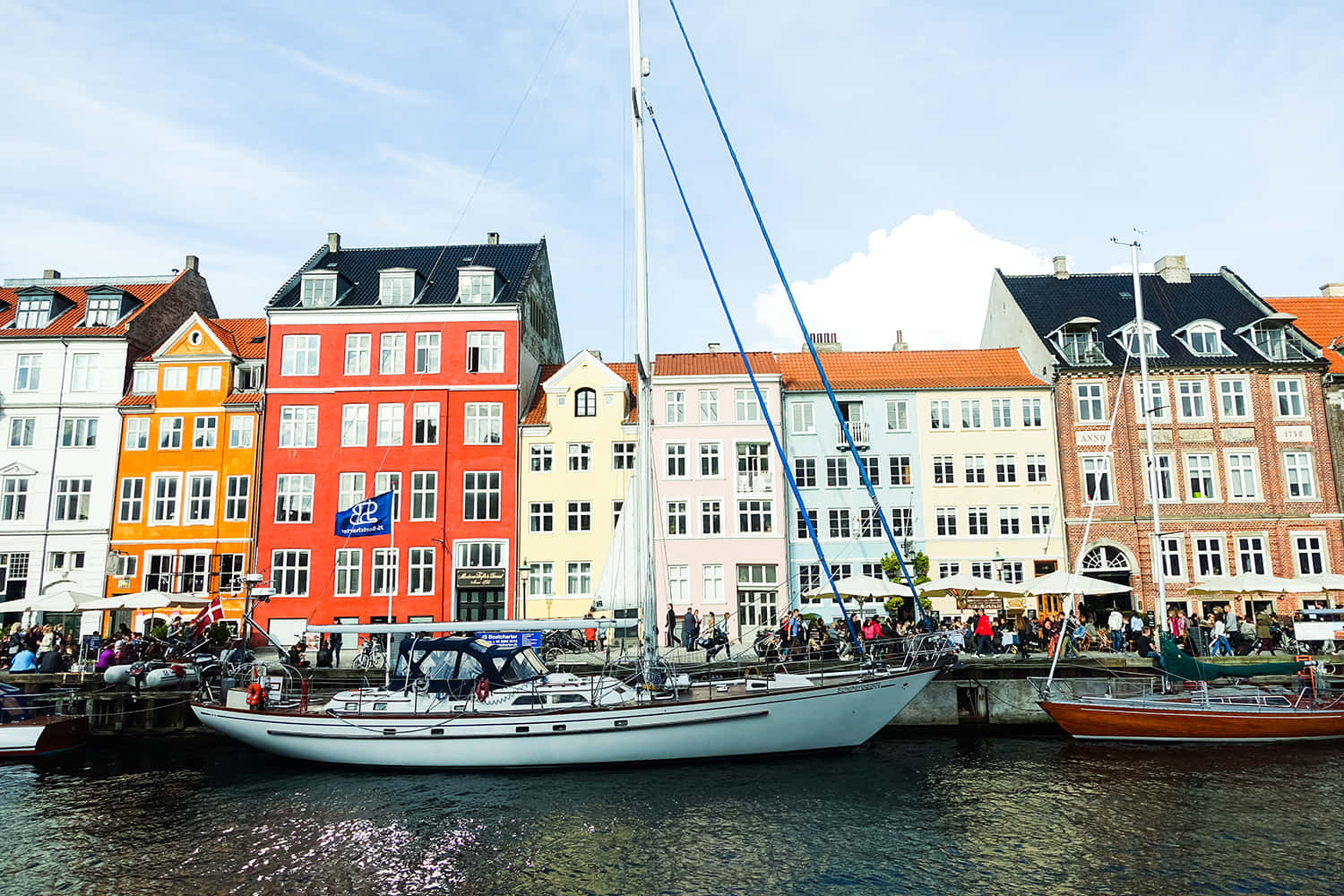 Nyhavn Tourists Eating In Local Restaurants Background