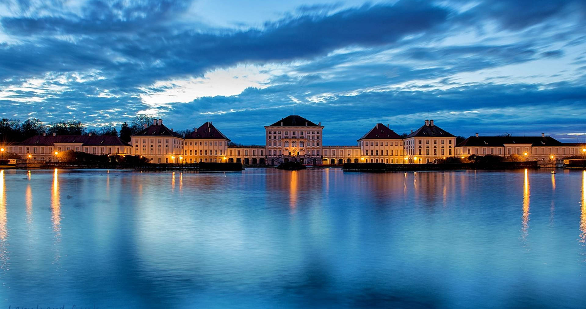 Nymphenburg Palace Munich During Night Background