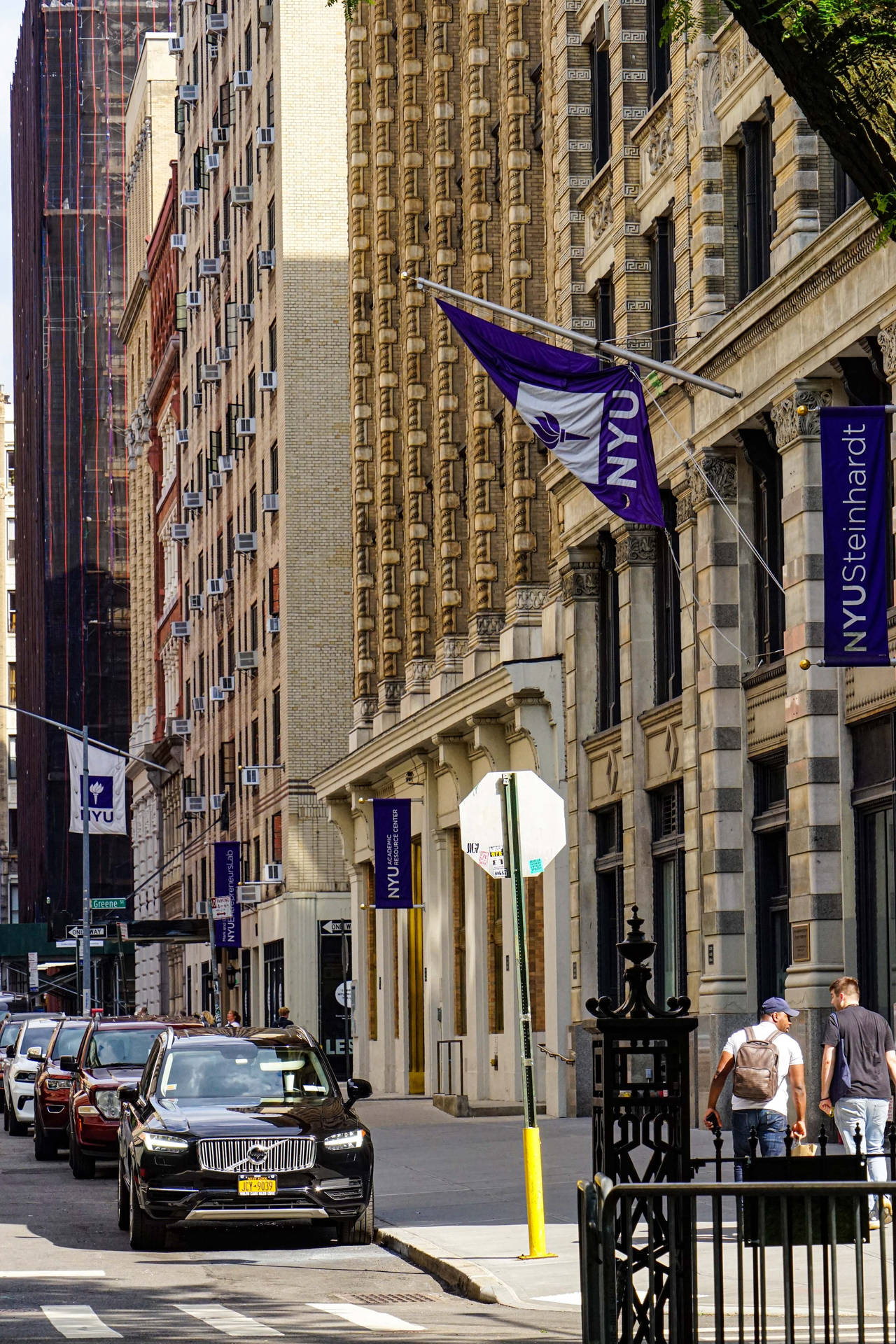 Nyu Banners Along The Street Background