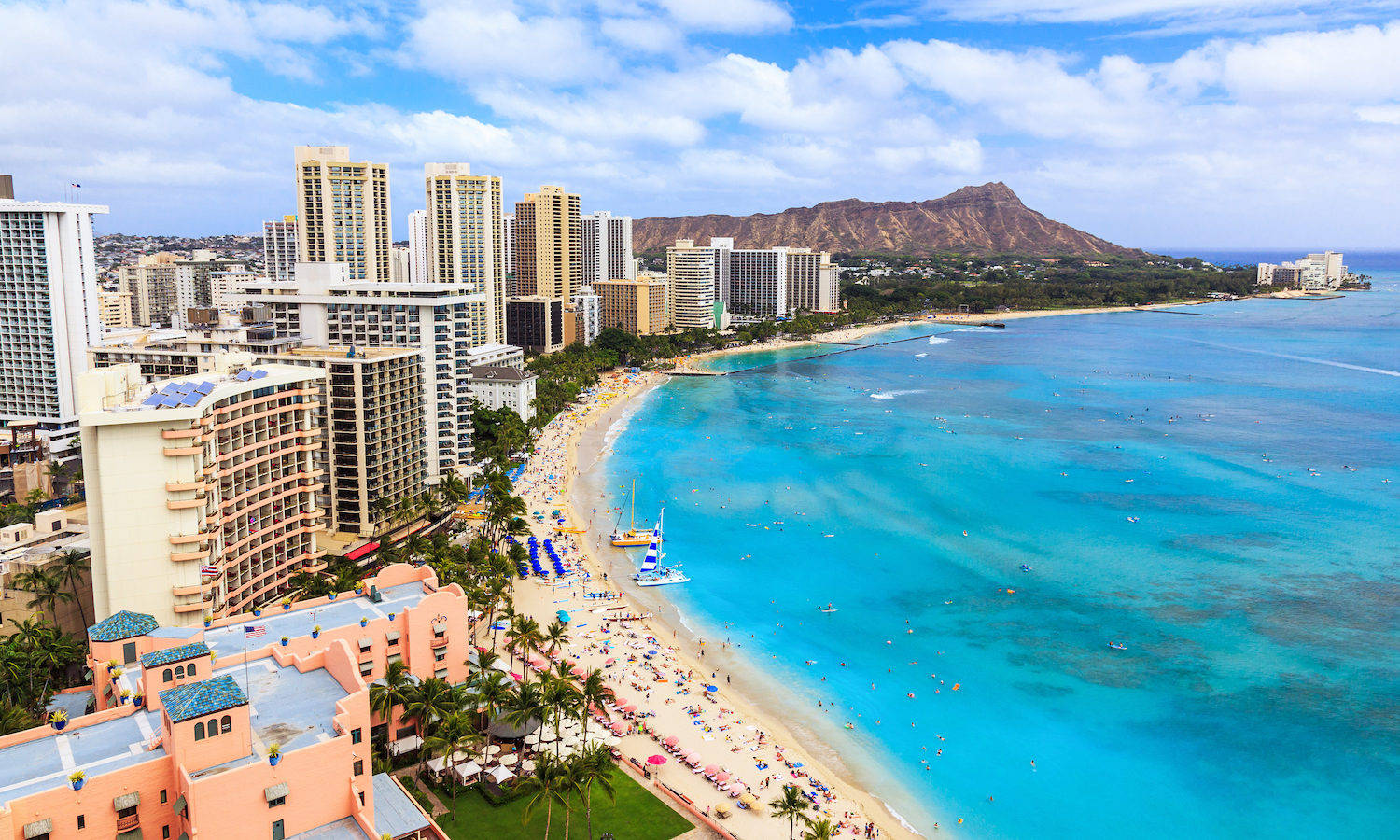 Oahu Beach With Bright Blue Water Background