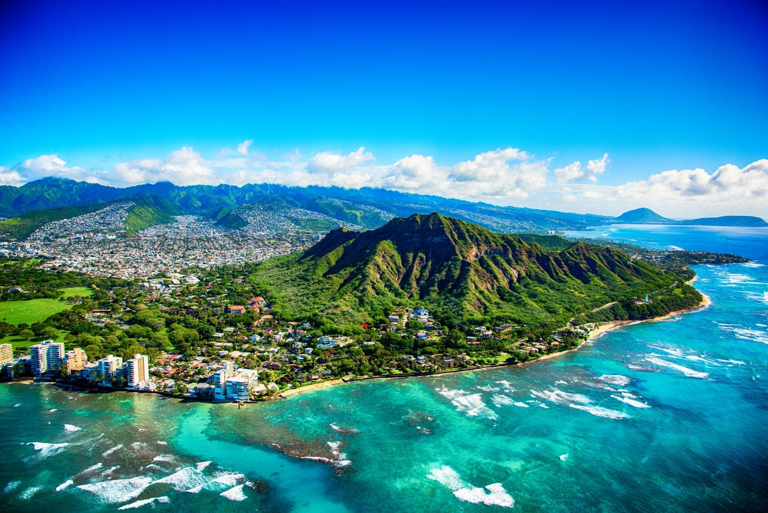 Oahu Landscape With Bright Blue Sky Background