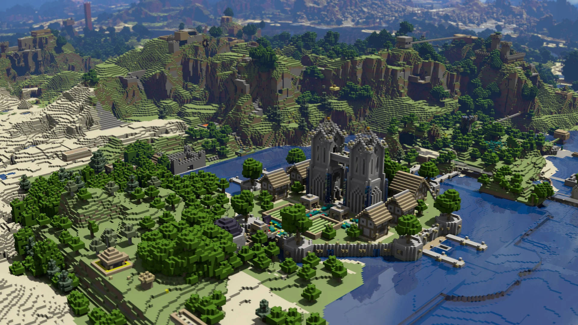 Oak Village And A Castle Minecraft Hd Background