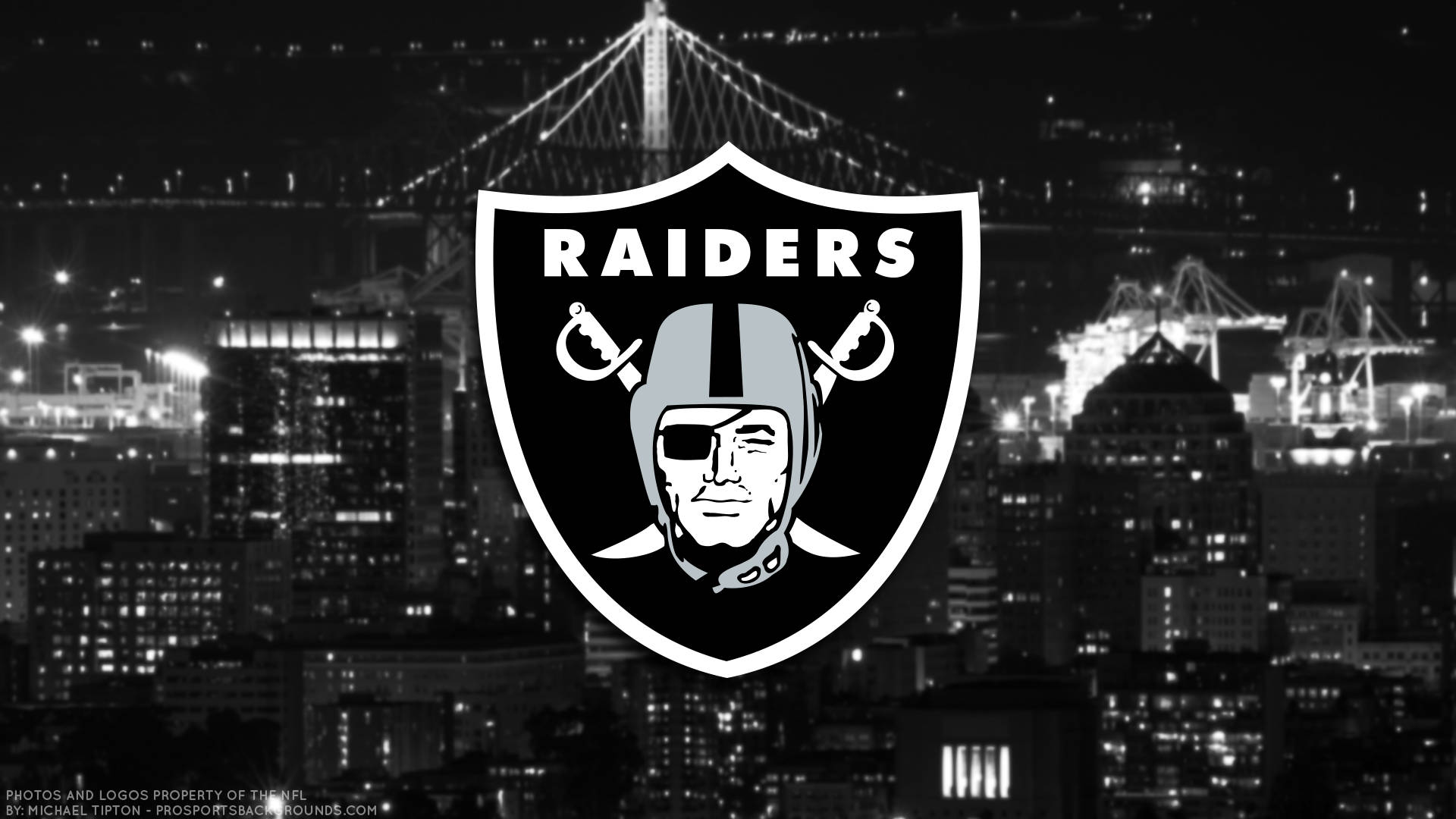 Oakland Raiders Logo On City Buildings Background