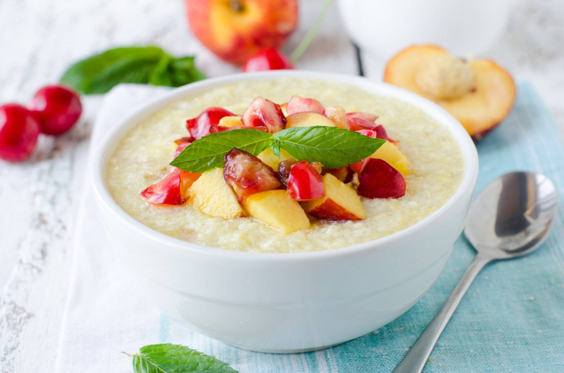 Oatmeal Porridge With Apples Background